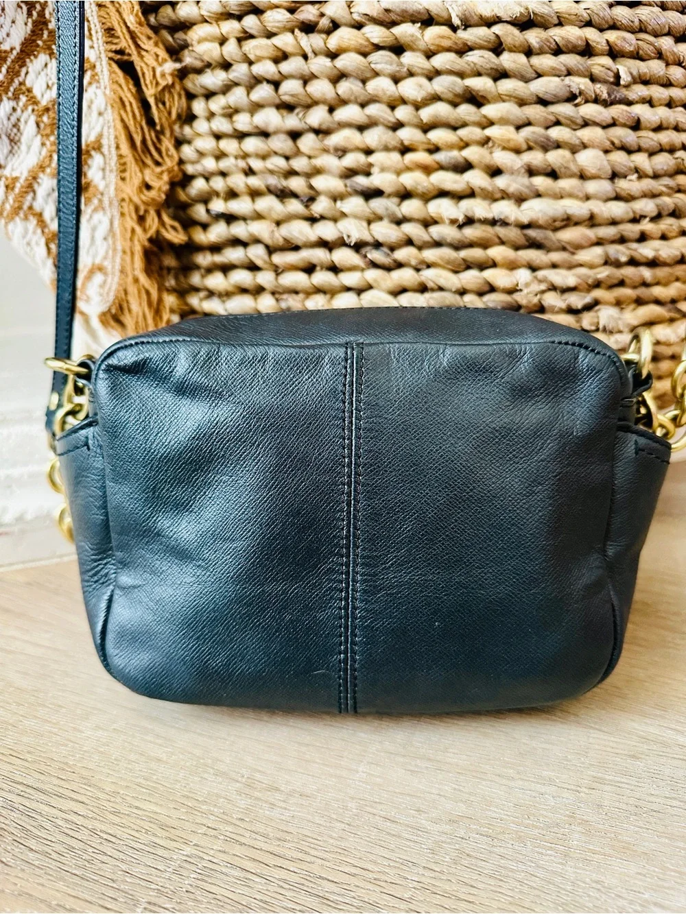 Coach Black Campbell Crossbody Leathet Camera Bag with Gold Turn-Lock Hardware